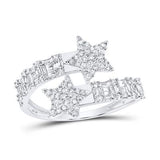 10K Gold Round Diamond Star Cuff Band  White