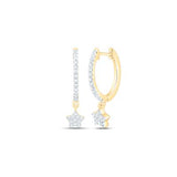 10K Gold Round Diamond Star Hopps Dangle Earrings 1/5 Cttw Yellow