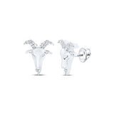 10K Yellow Gold Round Diamond Zodiac Aries Goat Stud Earrings 1/10 Cttw