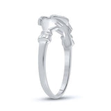 10K White Gold Round Diamond Claddagh Heart Ring .02 Cttw