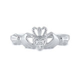 10K White Gold Round Diamond Claddagh Heart Ring .02 Cttw