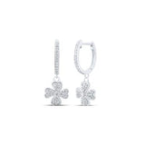 10K White Gold Round Diamond Heart Clover Dangle Earrings 1/3 Cttw