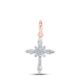 10K Gold Round Diamond Cross Pendant 1/6 Cttw Rose