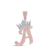 10K Two-Tone Gold Crown Initial A Pendant 1-1/2Ctw-Dia Rose/White