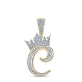 10K Two-Tone Gold Crown Initial C Pendant 1-1/3Ctw-Dia Yellow/White