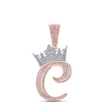 10K Two-Tone Gold Crown Initial C Pendant 1-1/3Ctw-Dia Rose/White