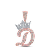 10K Two-Tone Gold Crown Initial D Pendant 1 5/8Ctw-Dia Rose/White