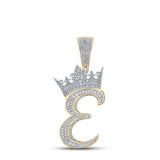 10K Two-Tone Gold Crown Initial E Pendant 1-1/5Ctw-Dia Yellow/White