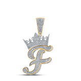 10K Two-Tone Gold Crown Initial E Pendant 1-3/8Ctw-Dia Yellow/White