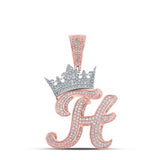 10K Two-Tone Gold Crown Initial G Pendant 1-7/8Ctw-Dia Rose/White