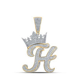 10K Two-Tone Gold Crown Initial G Pendant 1-7/8Ctw-Dia Yellow/White