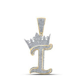 10K Two-Tone Gold Crown Initial I Pendant 1-1/3Ctw-Dia Yellow/White