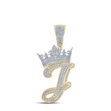 10K Two-Tone Gold Crown Initial J Pendant 1-1/4Ctw-Dia Yellow/White