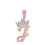 10K Two-Tone Gold Crown Initial J Pendant 1-1/4Ctw-Dia Rose/White