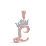 10K Two-Tone Gold Crown Initial L Pendant 1-1/2Ctw-Dia Rose/White