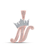 10K Two-Tone Gold Crown Initial N Pendant 1-3/8Ctw-Dia Rose/White