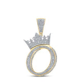 10K Two-Tone Gold Crown Initial O Pendant 1-3/8Ctw-Dia Yellow/White