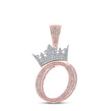 10K Two-Tone Gold Crown Initial O Pendant 1-3/8Ctw-Dia Rose/White