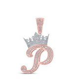 10K Two-Tone Gold Crown Initial P Pendant 1-1/2Ctw-Dia Rose/White