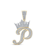 10K Two-Tone Gold Crown Initial P Pendant 1-1/2Ctw-Dia Yellow/White