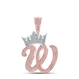 10K Two-Tone Gold Crown Initial W Pendant 1-3/4Ctw-Dia Rose/White