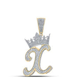 10K Two-Tone Gold Crown Initial X Pendant 1-1/2Ctw-Dia Yellow/White