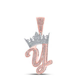 10K Two-Tone Gold Crown Initial Y Pendant 1-1/4Ctw-Dia Rose/White