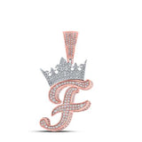 10K Two-Tone Gold Crown Initial E Pendant 1-3/8Ctw-Dia Rose/White