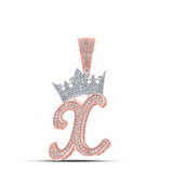 10K Two-Tone Gold Crown Initial X Pendant 1-1/2Ctw-Dia Rose/White
