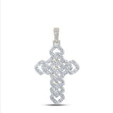 10K Yellow Gold Diamond Cuban Link Cross Charm Pendant 1-3/4 Cttw
