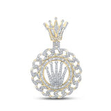 10K Yellow Gold Baguette Diamond Cuban Link Crown Pendant 1-7/8 Cttw