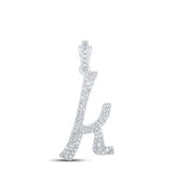 10K Gold Round Diamond K Cursive Initial Pendant 3/8 Cttw