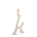 10K Gold Round Diamond K Cursive Initial Pendant 3/8 Cttw