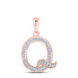 10K Rose Gold Round Diamond Initial Q Letter Pendent 1/12 Cttw