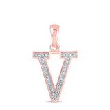 10K Rose Gold Round Diamond Initial V Letter Pendent 1/20 Cttw
