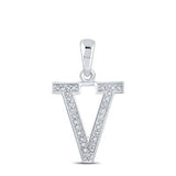10K Rose Gold Round Diamond Initial V Letter Pendent 1/20 Cttw