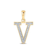 10K Rose Gold Round Diamond Initial V Letter Pendent 1/20 Cttw