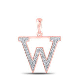 10K Rose Gold Round Diamond Initial W Letter Pendent 1/12 Cttw
