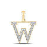 10K Rose Gold Round Diamond Initial W Letter Pendent 1/12 Cttw