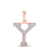 10K Rose Gold Round Diamond Initial Y Letter Pendant 1/12 Cttw
