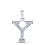 10K Rose Gold Round Diamond Initial Y Letter Pendant 1/12 Cttw