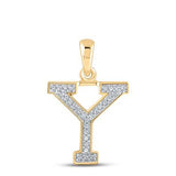 10K Rose Gold Round Diamond Initial Y Letter Pendant 1/12 Cttw