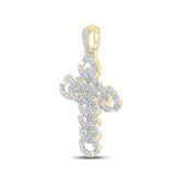 10K Yellow Gold Diamond Cuban Link Cross Charm Pendant 1-7/8 Cttw
