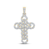 10K Yellow Gold Diamond Cuban Link Cross Charm Pendant 1-7/8 Cttw