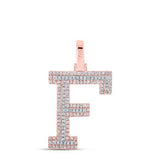 10K Two-Tone Gold Round Diamond F Initial Pendant 3/8 Cttw Rose/White