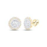 10K Yellow Gold Round Diamond Halo Circle Earrings 1Cttw