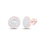 10K Yellow Gold Round Diamond Halo Circle Earrings 1Cttw