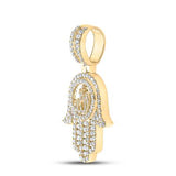 10K Yellow Gold Round Diamond Hamsa Allah Charm Pendant 3 Cttw