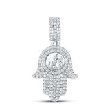 10K Yellow Gold Round Diamond Hamsa Allah Charm Pendant 3 Cttw White