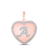 10K Rose Gold Round Diamond Heart A Letter Pendant 1/4 Cttw